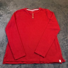Burt’s Bees Baby Ribbed Henley Shirt Mens Medium Red Long Sleeve Cotton