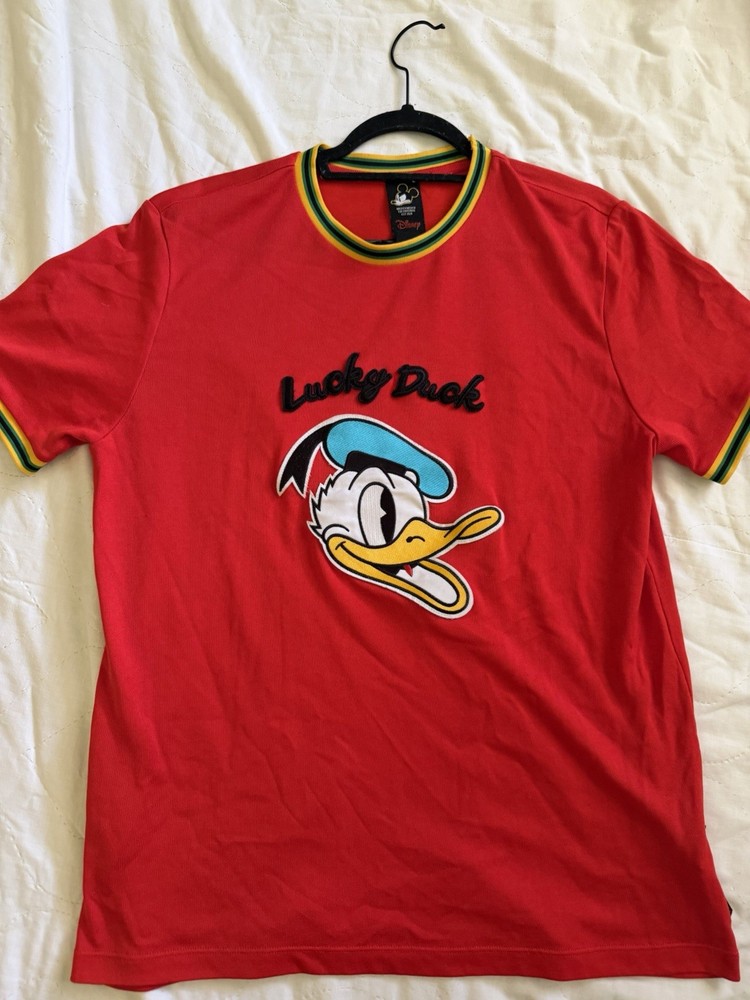 Disney x Forever 21 Men’s Red Donald Duck Lucky Duck EmbroideredRinger X