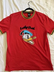 Disney x Forever 21 Men’s Red Donald Duck Lucky Duck EmbroideredRinger X