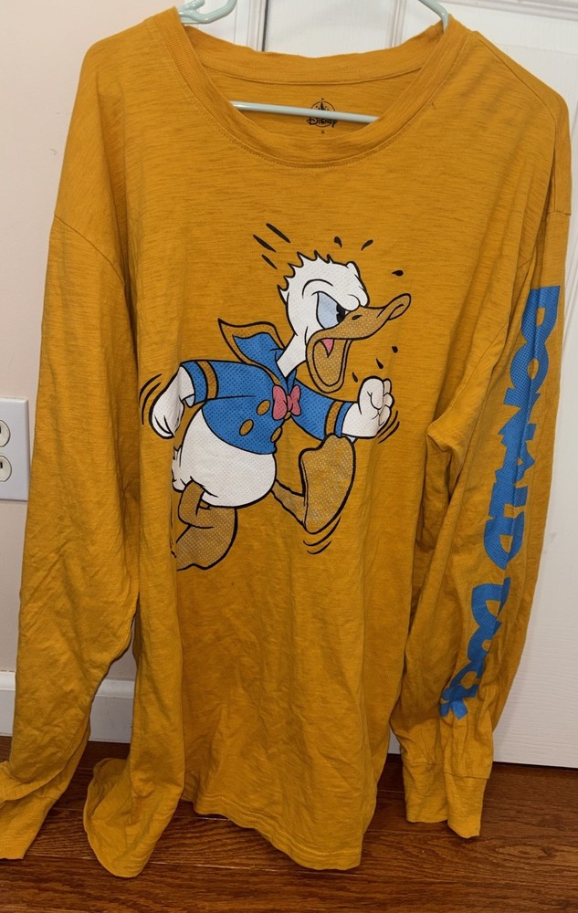Disney Shirt Donald Duck Yellow Blue Long Sleeve Yellow XL!!