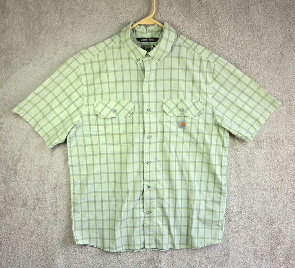 Carhartt Force Shirt Men’s L Relaxed Fit Workwear Outdoor Green Plaid