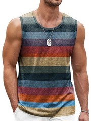 Men’s Striped Gym Tank Top Summer Beach Muscle Sleeveless Shirt Casual Vest S-6X