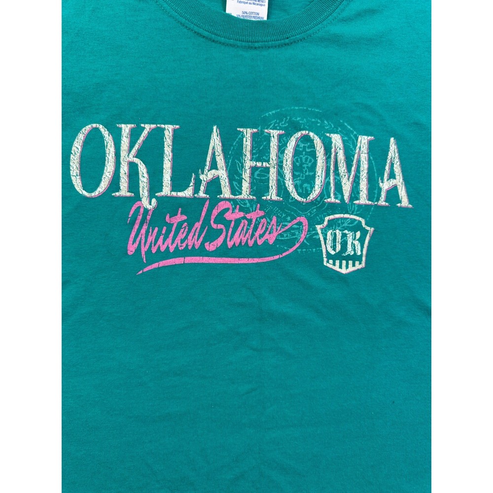 Gildan DryBlend Oklahoma United States Graphic T-Shirt Teal Green Mens XL
