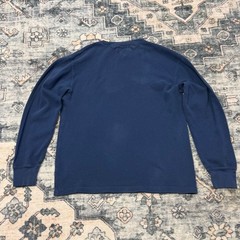 Tommy Hilfiger Vintage Style Blue Waffle Knit Long Sleeve Shirt with Brown Spell
