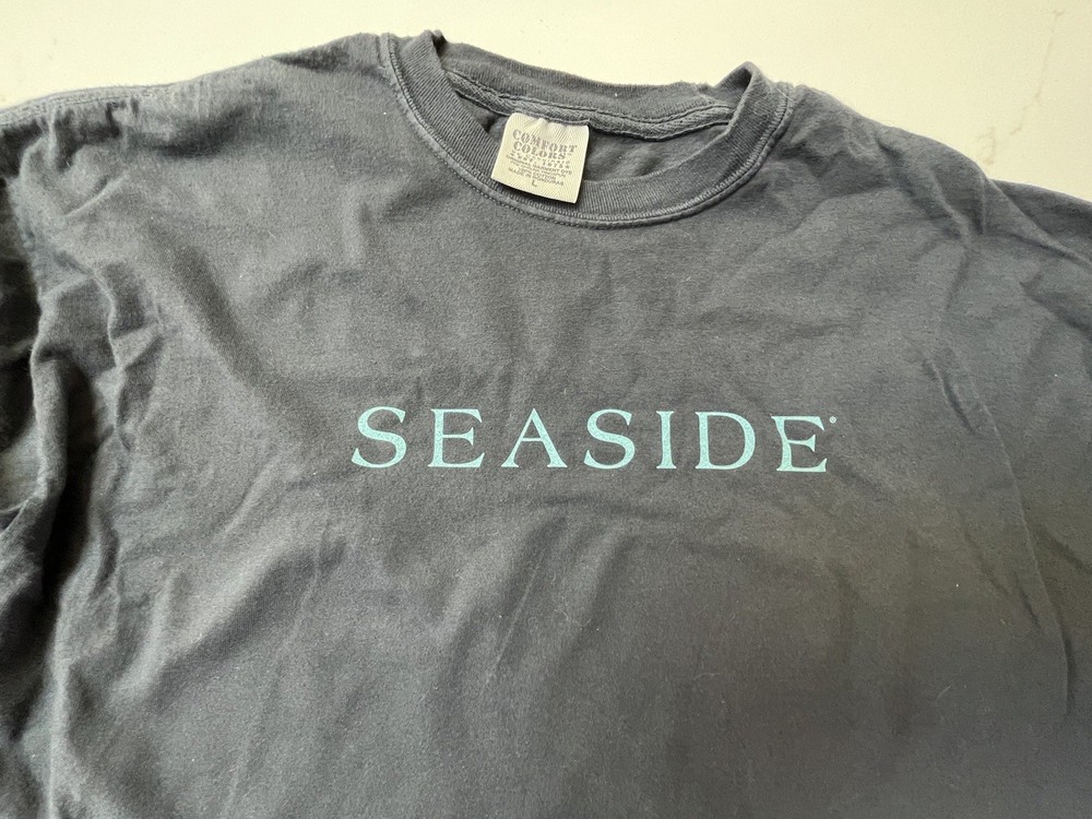 SEASIDE BEACH Florida Mens Large LS T-Shirt Dk Navy Blue Cotton Resort