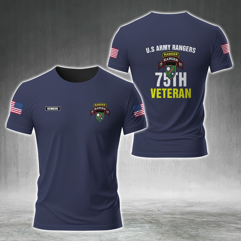 Custom Name US Army 75th Ranger Regiment Veteran AOP 3D shirt Full Size S-5XL