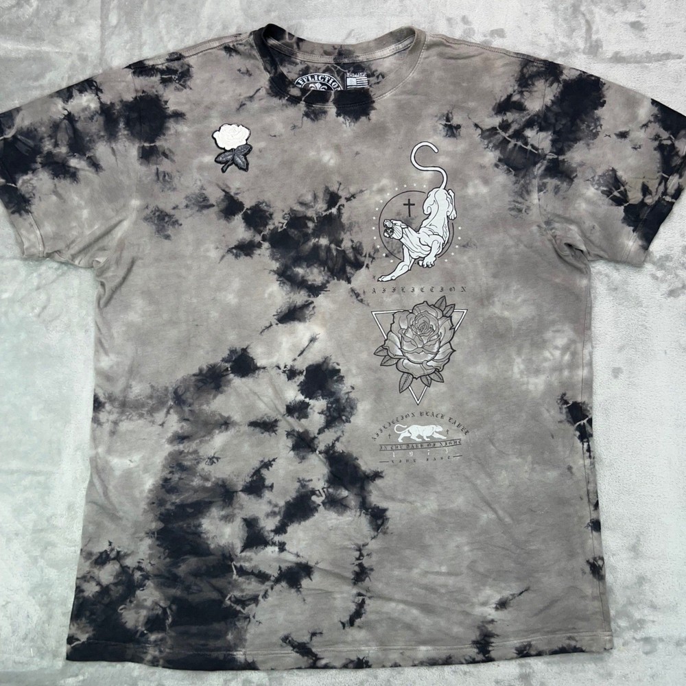 AFFLICTION Graphic T-Shirt Men’s XL Gray Tie Dye Panther Rose Y2K Biker MMA USA