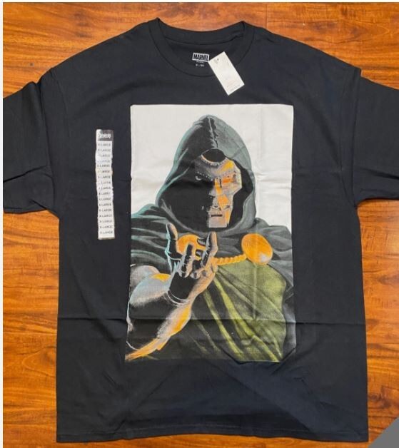 DR. DOOM Marvel Large Print High Quality Black Graphic Tee- NWT