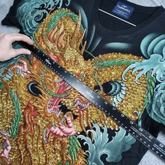TARMAFIA Year of the Dragon Handmade Sequin & Beaded Mens L Shirt Power Fortune