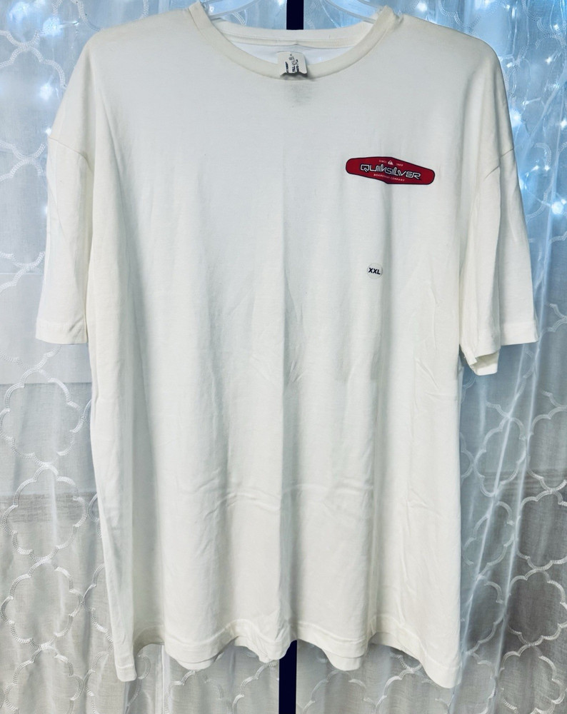 Quiksilver White Logo Graphic Print Jersey Cotton Crew Neck T-Shirt Men 2XL
