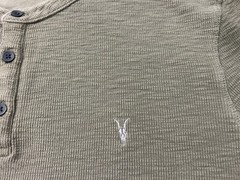 AllSaints Henley Shirt Mens XL Green Waffle Knit Long Sleeve Regular Fit