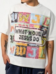 1pc Gothic Letter Faith Slogan Tee 100% Cotton Loose Short Sleeve Street