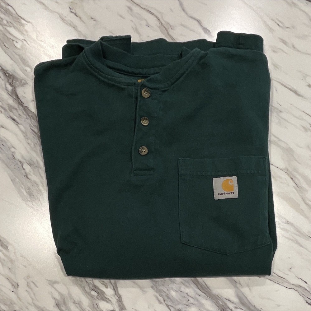 Carhartt K128 Regular Fit Long Sleeve Pocket Henley T-Shirt Green Men’s S