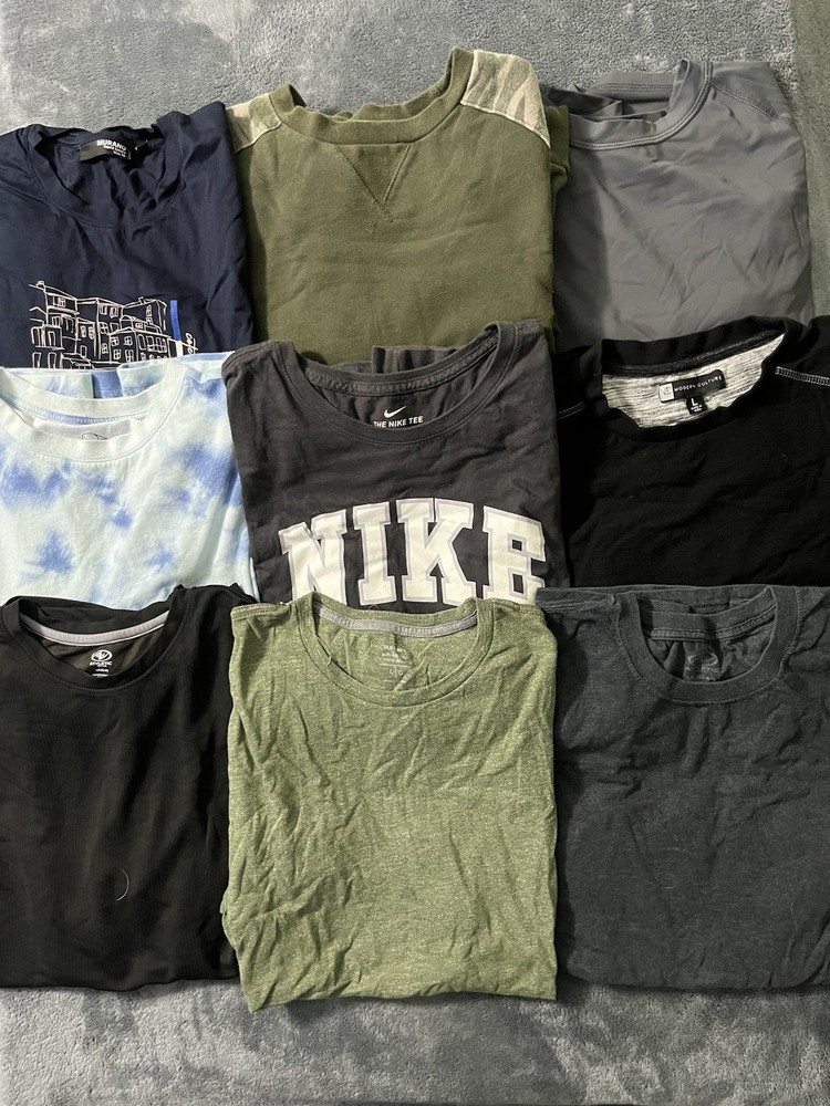 Lot of 9 Men’s Size Large Shirts T-shirt Sweatshirt Short Sleeve Casual & Active