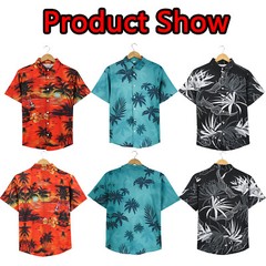Men Hawaiian Shirts Floral Palm Tree Sunset Surf Beach Party Holiday Stag Dance