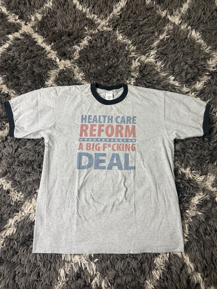 Vintage Political T Shirt Men’s XL Health Care Reform Gray Short Sleeve