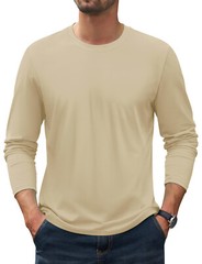 Mens Long Sleeve Shirts Cotton Moisture Wicking Undershirt Comfort Pullover Tops