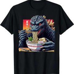 Funny Kaiju Eating Ramen Japanese Monster Lover Birthday T-Shirt Novelty Graphic