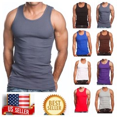 Pack of 3 Mens 100% Cotton A-Shirt Top GYM Muscle Ribbed Wife Beater Tank S-5X