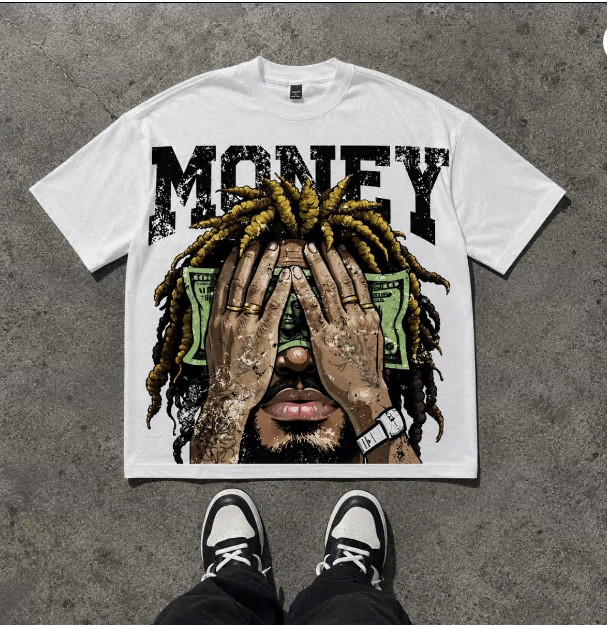 Money Graphic Tee Y2K Streetwear Oversized White T Shirt