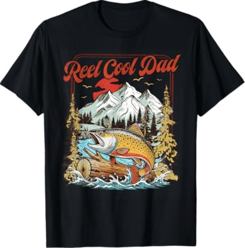 Reel Cool Dad Trout Fishing Vintage Outdoor Art Father’s Day T-Shirt