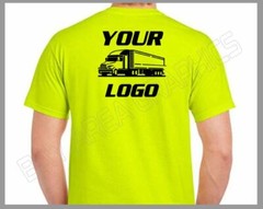 HI-VISIBILITY T-SHIRT SAFETY YELLOW CUSTOM DESIGN/TEXT FRONT&BACK BLACK DESIGN