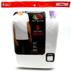 6 White 2XL 50-52 Inch Crew Neck T-Shirts Fruit Of The Loom 2EG 127-132 CM
