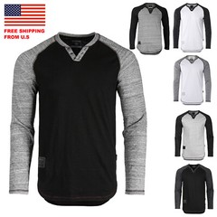 ZIMEGO Mens Long Sleeve Baseball Raglan V-Neck Henley Round Bottom T-Shirt
