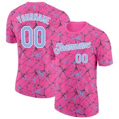 Custom Pink Light Blue Abstract Crackle Sports Tee Personalized Jersey