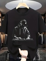 DJ Beatmix Print T-Shirt Casual Crew Neck, Slight Stretch Fabric, All-season,