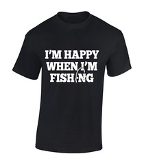 I’M HAPPY WHEN I’M FISHING MENS T SHIRT CARP FISHERMAN ANGLER GIFT IDEA PRESENT