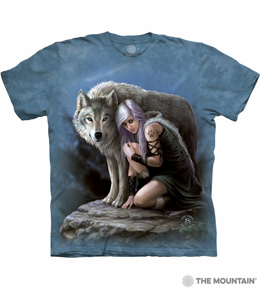 The Mountain Wolven Protector Unisex Adult Teen Graphic T-Shirt, Blue, Small
