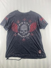 Affliction Sin City American Custom Skull Graphic T-Shirt Medium Black Red