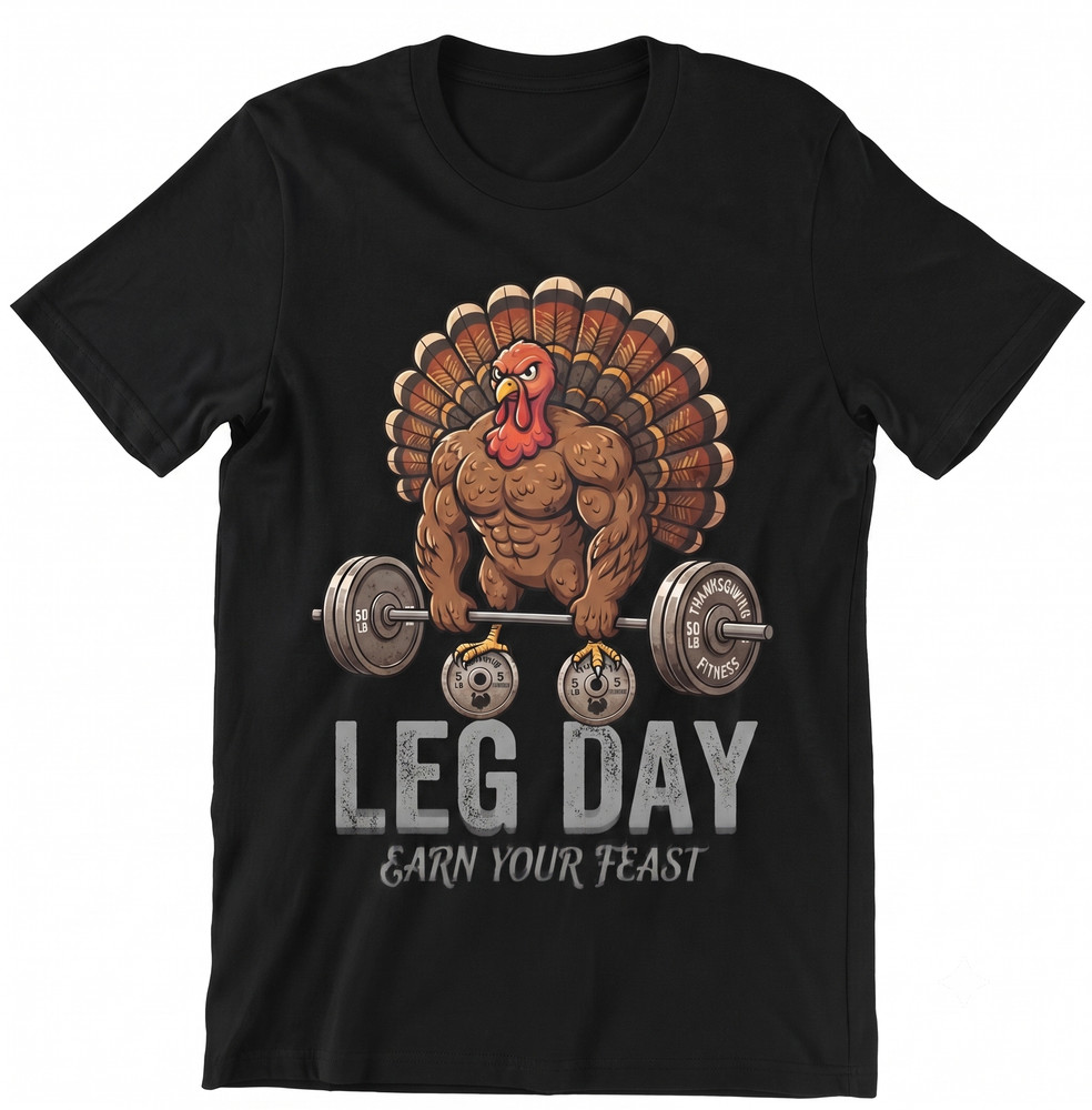 Leg Day Funny Thanksgiving Lifting Muscular Turkey Fitness T-shirt For Men Women