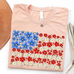 Floral American Flag Shirt 4th of July Patriotic Wildflower USA 250th Unisex Tee