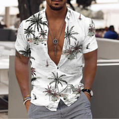 Button Down Shirts Men Black White Hawaiian Dress Short Sleeve Party Up Soft Tee