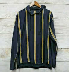 Straight Faded Hooded Shirt Mens Medium Blue & Gold Striped Skinny Fit New