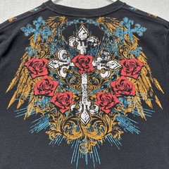 Vintage MMA Elite Black Thermal Shirt Mens XL Long Sleeve Cross Rose Chain Y2K