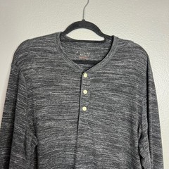 American Eagle Henley Shirt Mens Size L Heathered Gray Space Dye Long Sleeve