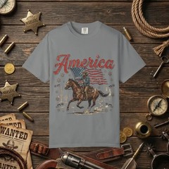 Vintage Cowboy Shirt, Western 4th of July Tee, Patriotic Horse Rider T-Shirt
