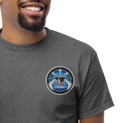 F-35 Lightning II Fighter Jet T-Shirt Embroidered Logo and Infographic Design
