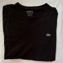 Lacoste Pima Cotton V-Neck Tee Black Short Sleeve Regular Fit Logo Size M