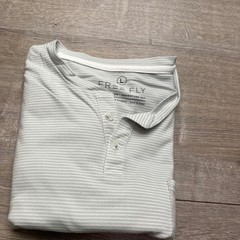 Free Fly Henley Mens Large Bamboo Viscose Gray White Stripe Short Sleeve Tee