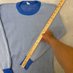 Hanes Vintage Thermal Top Blue/White Textured Weave Pattern XL 50/50 blend knit