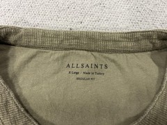 AllSaints Henley Shirt Mens XL Green Waffle Knit Long Sleeve Regular Fit