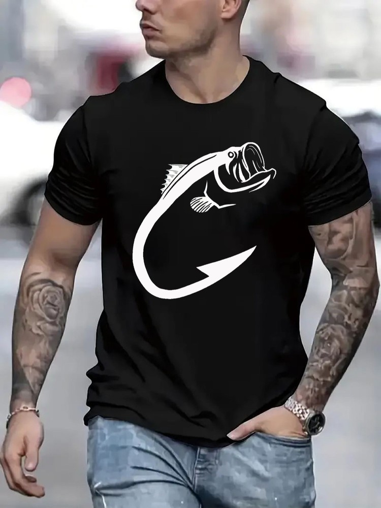Fishing Hook Bass Graphic T-Shirt Funny Fisherman Angler Tee Gift for Men