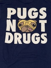 Pugs Not Drugs Fruit Of The Loom Heavy Cotton Dark Blue Size M Humor T-Shirt