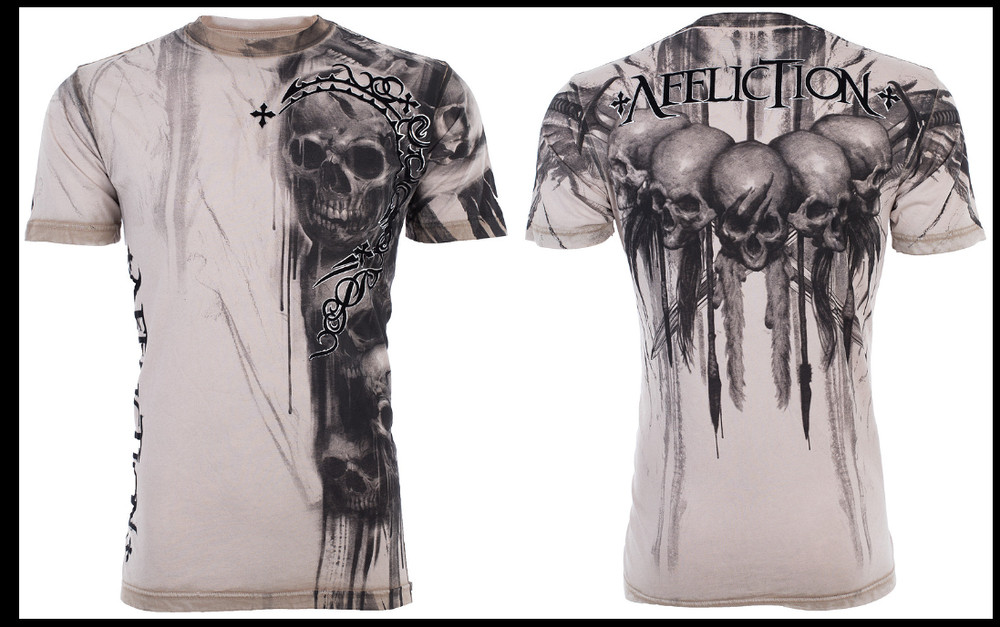 $58 AFFLICTION Sand Black WALKING DEAD Short Sleeve Slim Fit T-shirt NWT