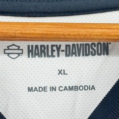Harley-Davidson Mens XL Raglan Graphic T-Shirt White Blue Number 1 Logo Jersey