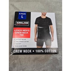 Kirkland Signature Crew Neck Tee Men Large Black 6 Pack 100% Cotton Tagless